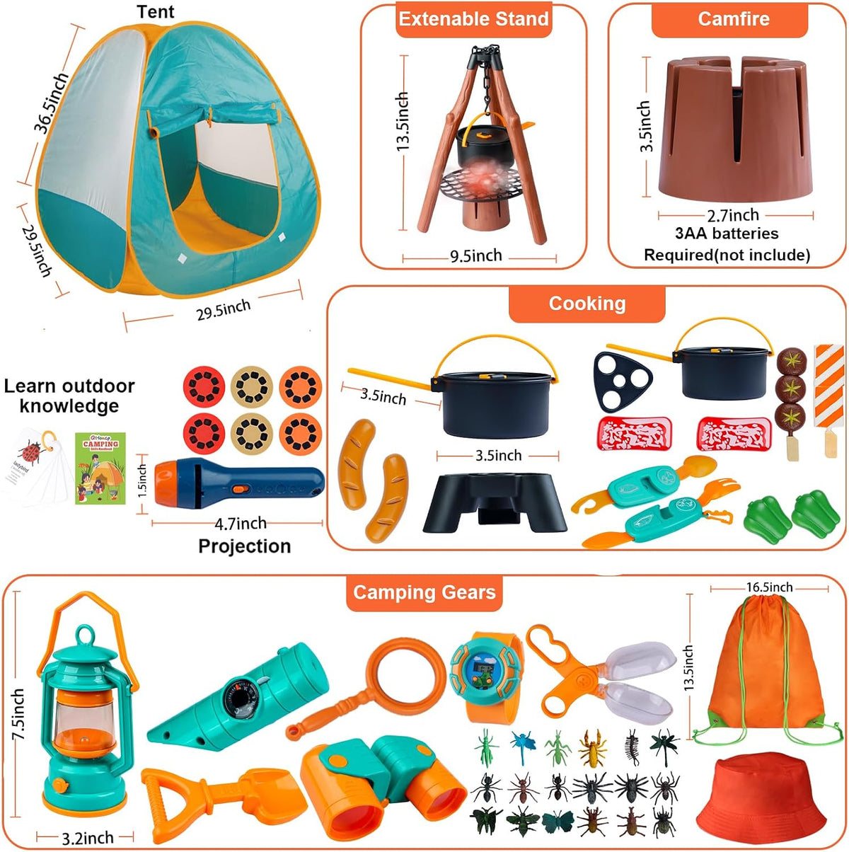 Qtioucp Kids Camping Set 50pcs with Tent & Space Projector Flashlight - Kids Camping Set - image 3