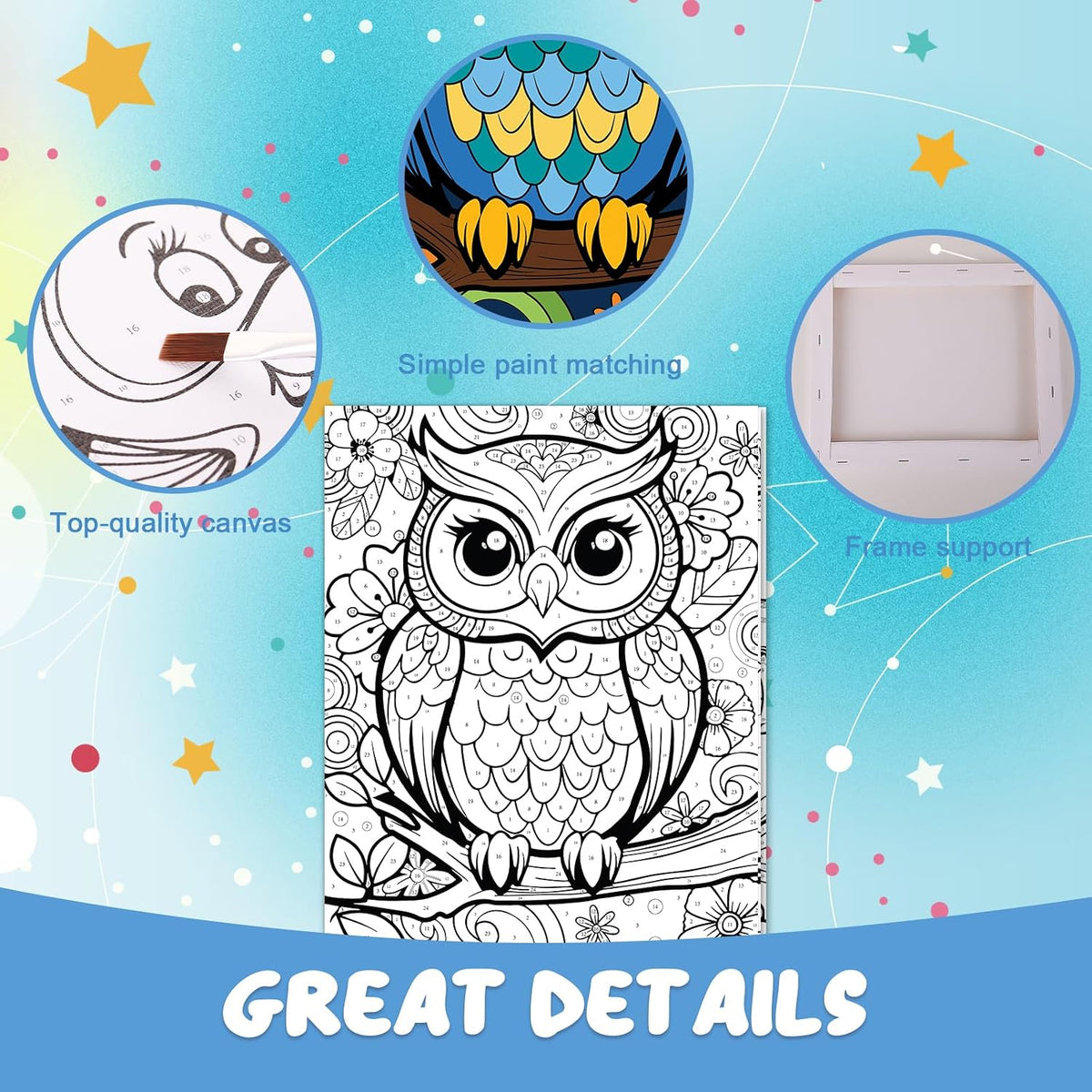 Jovial & Joyful kids paint by number kit with three framed animal canvases and paint pots - view 14