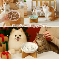Ceramic Slow Feeder Cat Bowl - White Elevated (Bamboo) / 3.7"H Elevated (Bamboo) - image 4