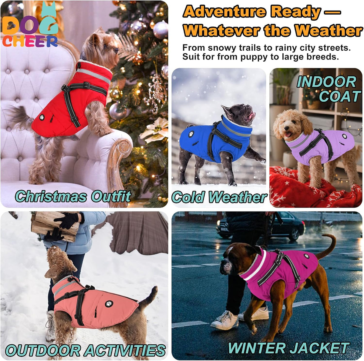 Dogcheer Dog Winter Coat with Harness - Blue / X-Small(Chest:13.3", Back:9.8" Neck:10.2") - image 4