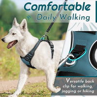 Eagloo Dog Harness for Large Dogs, No Pull Service Vest with Reflective Strips and Control Handle, Adjustable and Comfortable for Easy Walking, No Choke Pet Harness with 2 Metal Rings, Dark Green, L