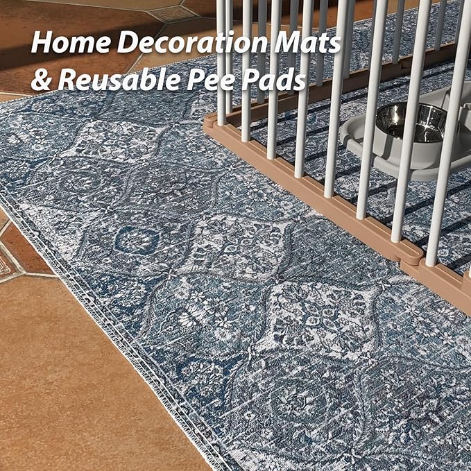 nunubaby Washable Pee Pads for Dogs, Stylish, Non-Slip and Leak-Proof Pee Pads. Reusable Potty Pads for Dogs for Crates and Floors.(Blue/Multi, 54" x54" )