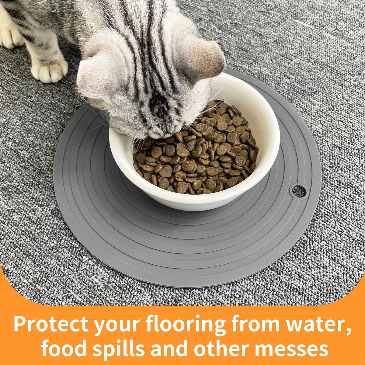 Pet Food Mat for Dog and Cat Placemat 2 Pcs - 9.5"L x 9.5"W / White - image 3