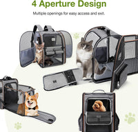 Cat Carrier Backpack, Expandable Pet Carrier with Sun Shade & Full Front Opening, Breathable Mesh - Grey / L-Mesh Window - image 4