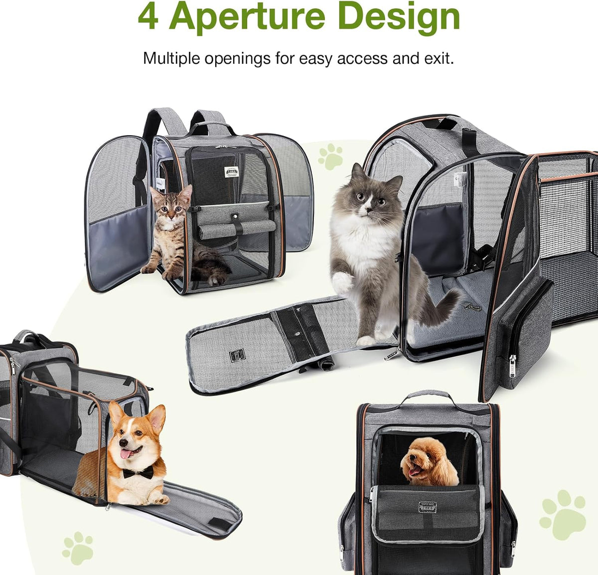 Cat Carrier Backpack, Expandable Pet Carrier with Sun Shade & Full Front Opening, Breathable Mesh - Grey / L-Mesh Window - image 4