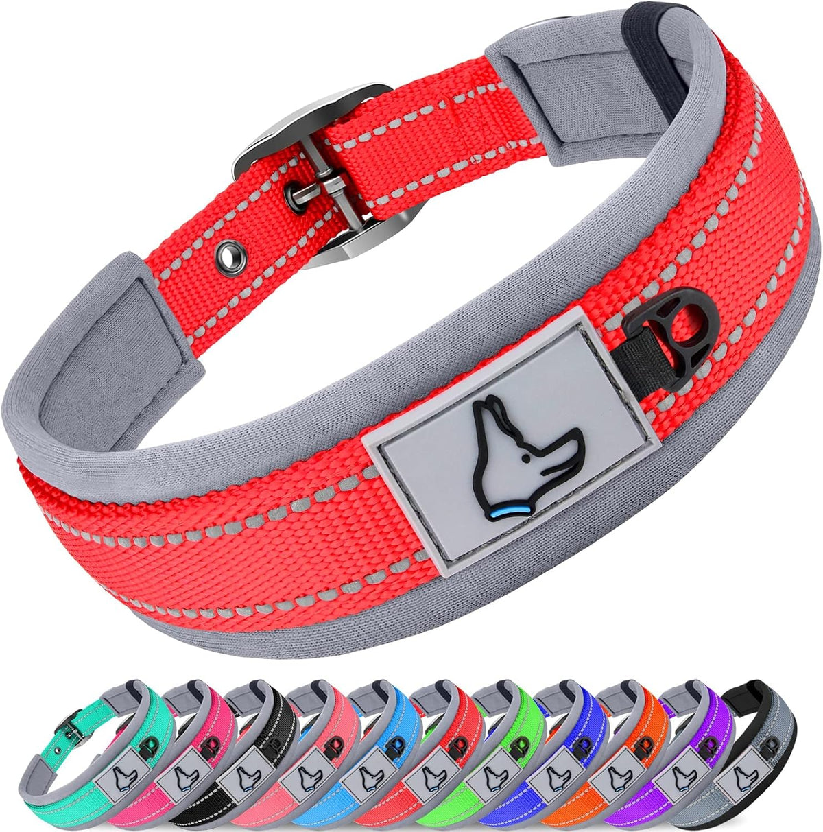 Joytale Reflective Dog Collar for Large Dogs with Wide Padding - Red / M