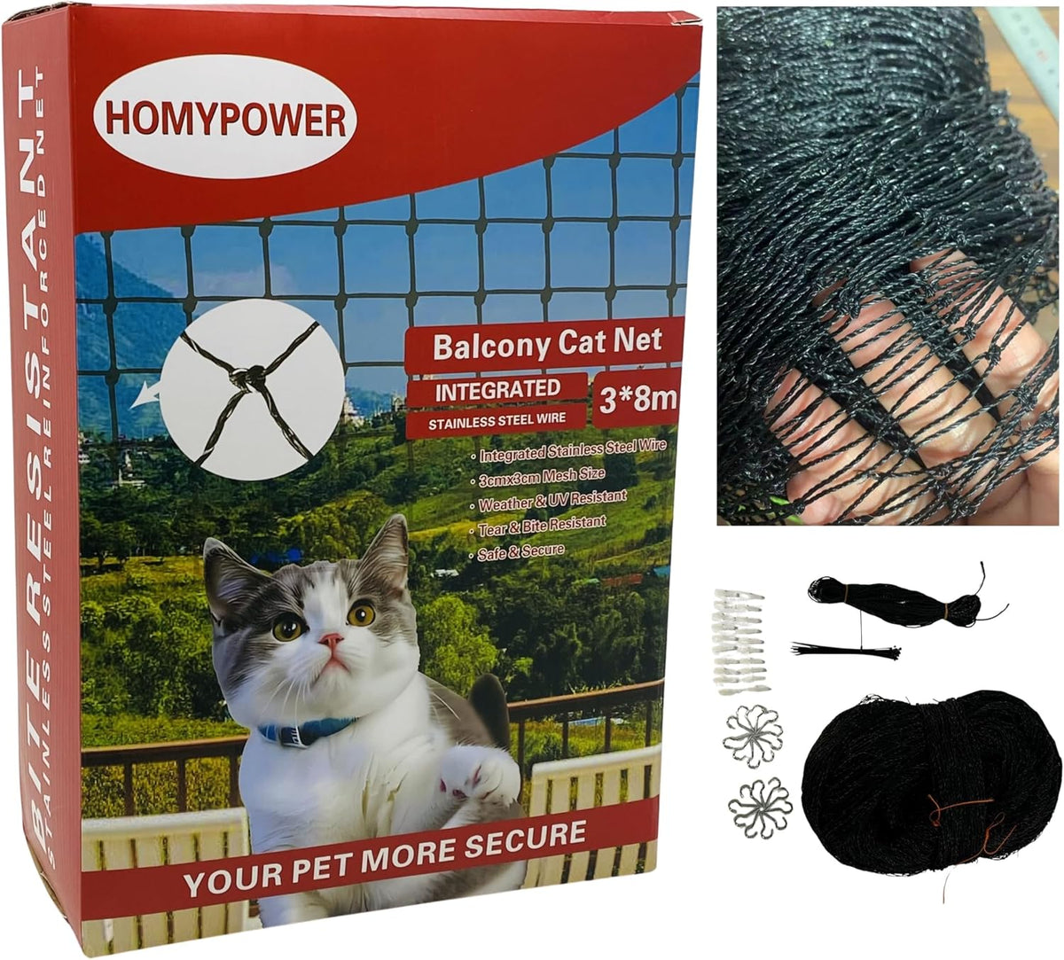 Cat Netting Balcony, Safety Net for Cat - 10x26 ft