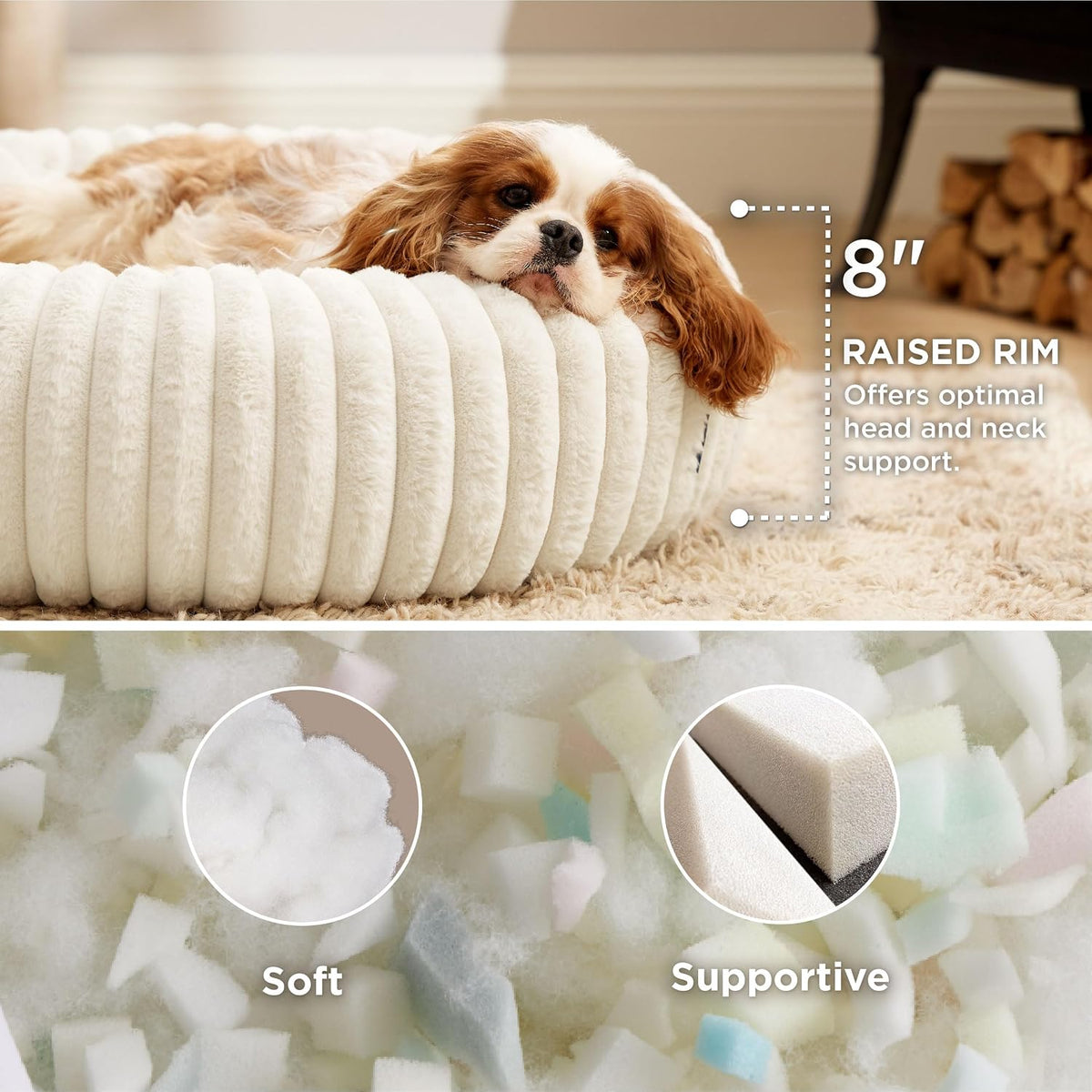 Bedsure ComfyFleece Donut Dog Bed Medium Size Dog with Washable Cover – Essentials for Dogs - M (30x30x8) / Cream - image 2