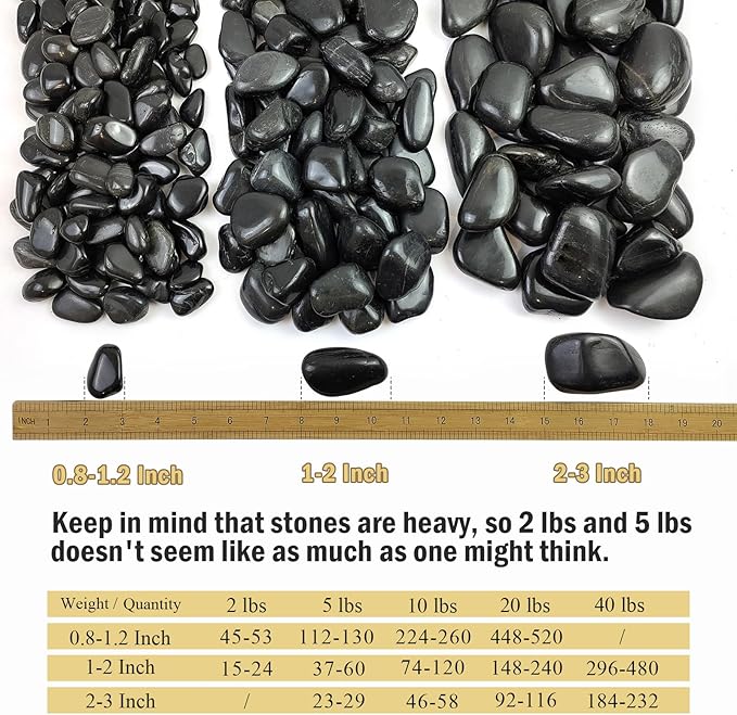 5 lbs Black River Rocks - 2-3 inch Pebbles for Plants, Indoor & Outdoor. Decorative Stones for Planters, Vases, Aquariums & Gardens