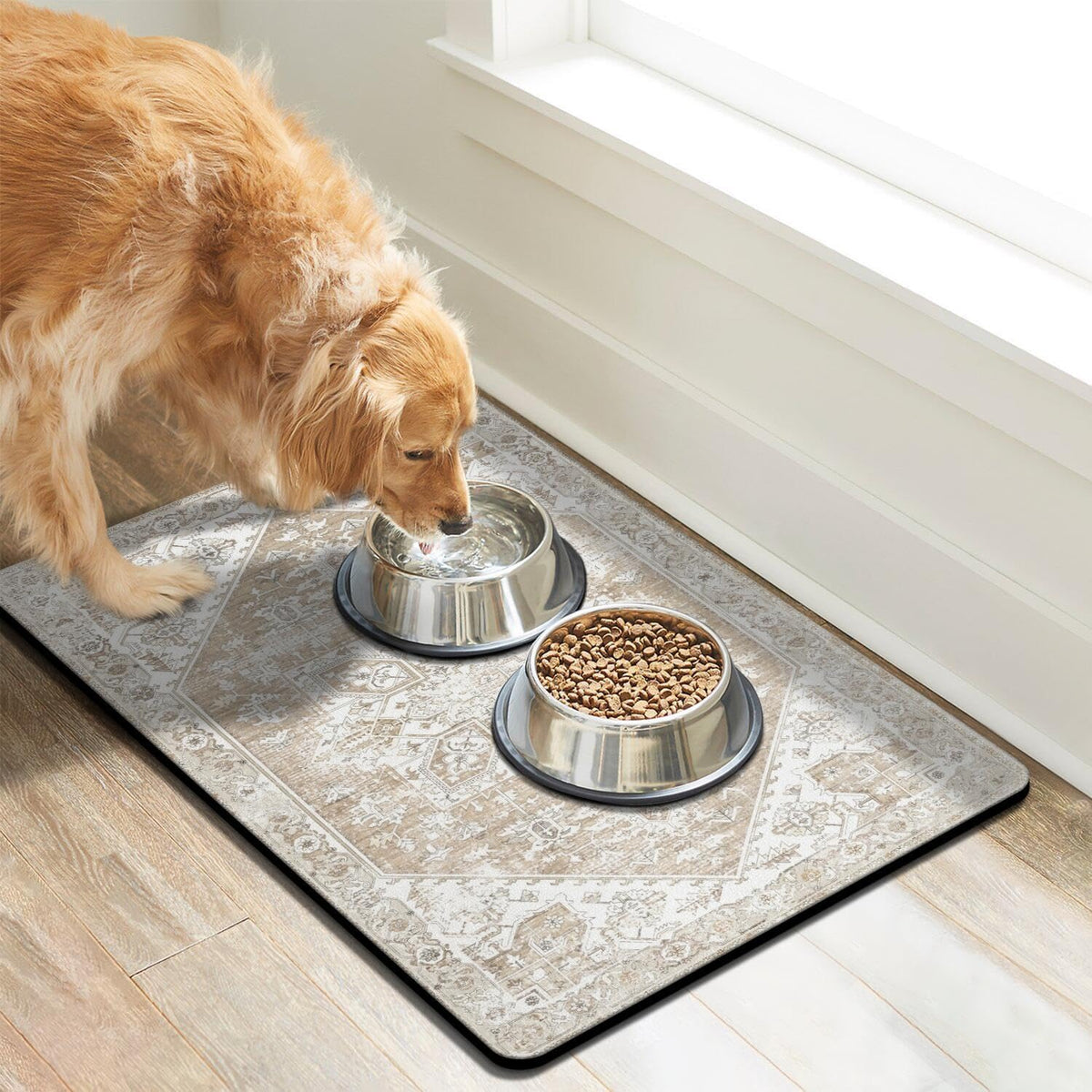 Dog Food Mats for Floors, Absorbent Dog Bowl Mat for Food and Water Dispenser Mat, Quick Dry Cat - Beige / S(12"×20") - image 2