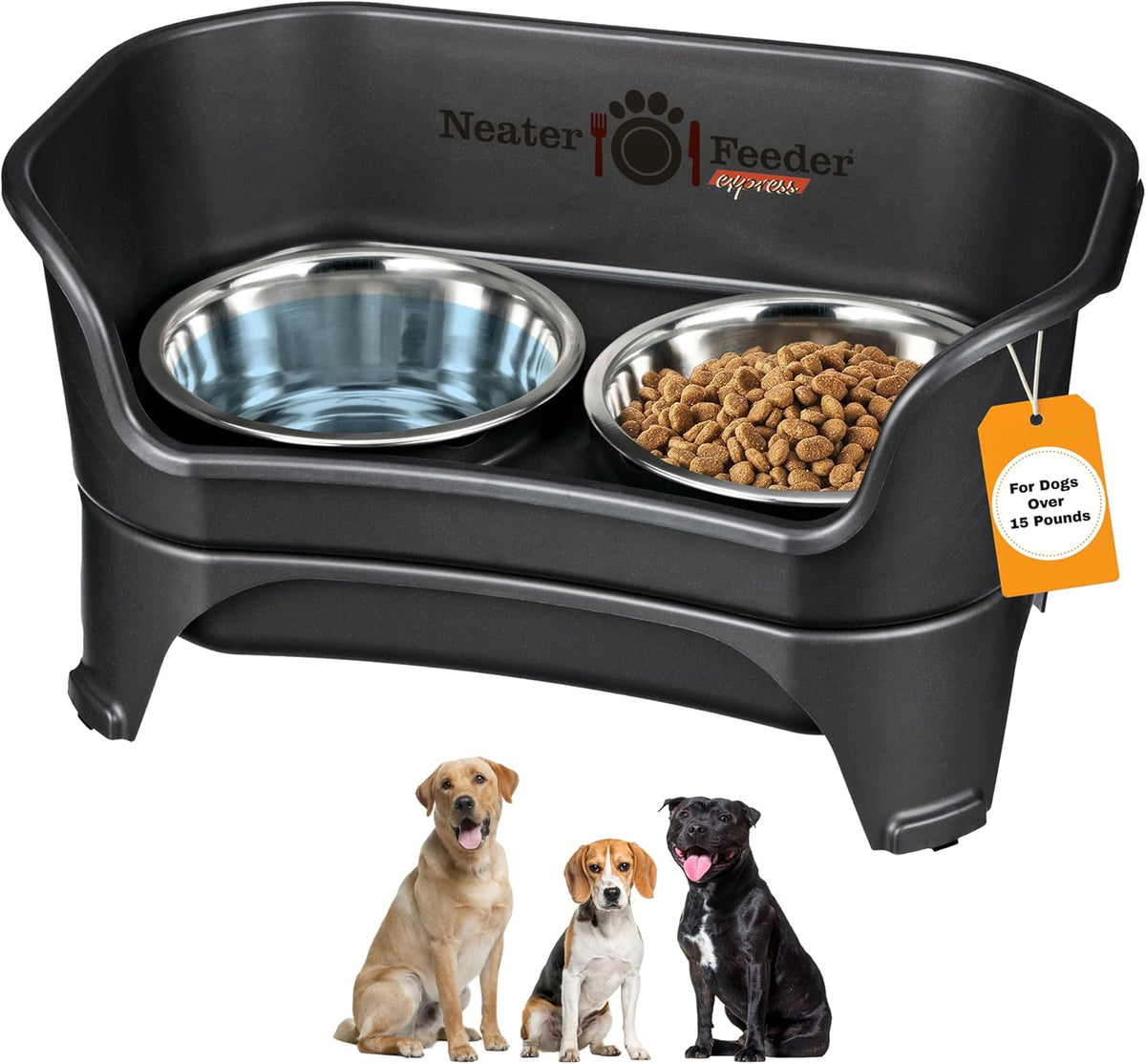 Neater Feeder Express Mess Proof Dog Bowls Elevated for Small Breeds - Medium to Large w/ Standard Bowls / Midnight Black