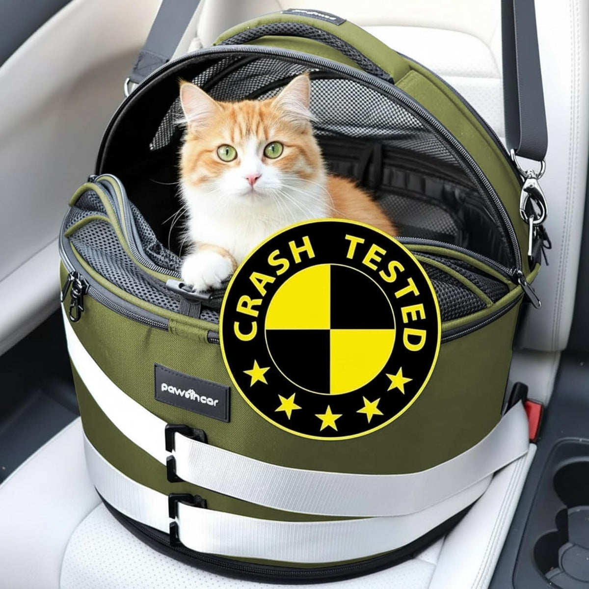 Crash-Tested Small Dog Car Seat, CPS Certified Crash Protection - Green / Medium