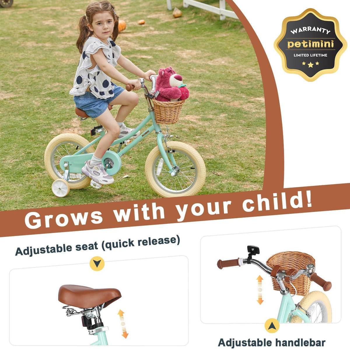 Petimini 12 14 16 18 20 Inch Kids Toddler Bike for Boys Girls – Fun for Kids & Family - Mint Green / 12 Inch - image 4