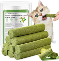 HavenJanny 50g Cat Grass Teething Stick, Freezed Drying Cat Grass Sticks Snacks for Cats, Edible Cat Treats for Teeth Cleaning and Hairball Removal
