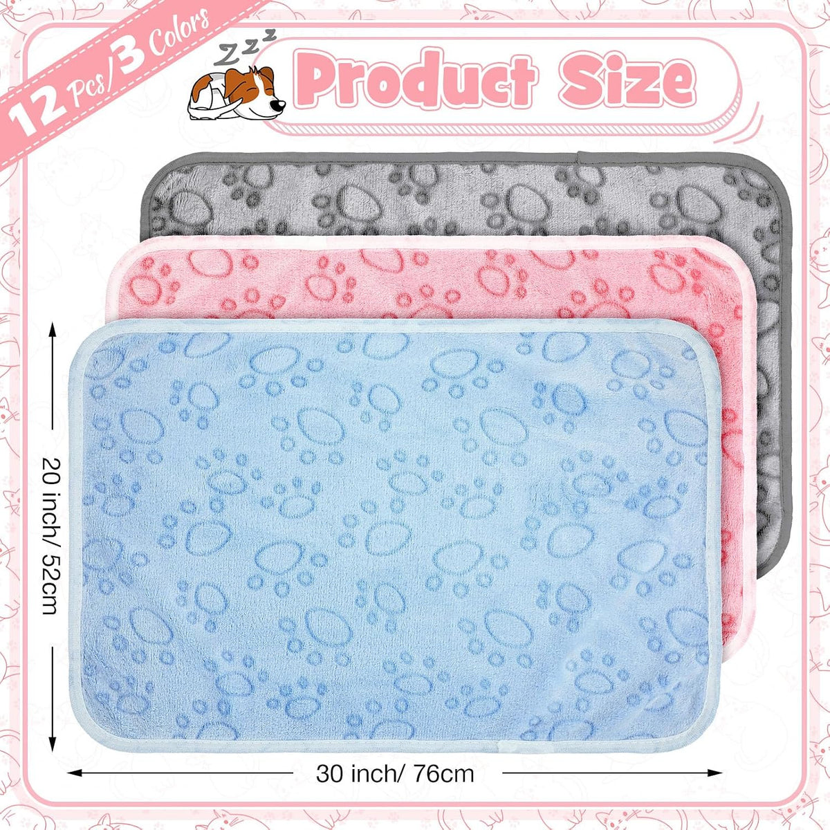 Tegeme 12 Pcs Puppy Blanket for Litter Dog Cat - Pink,gray,blue / 30 x 20 Inch - image 3