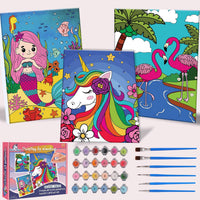 Jovial & Joyful kids paint by number kit with three framed animal canvases and paint pots - view 5