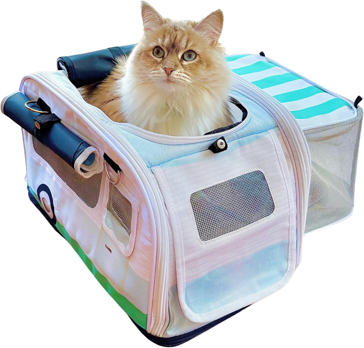 Soft-Sided Airline Approved Cat Carrier with Expandable Hideaway - Baby Blue Roamer