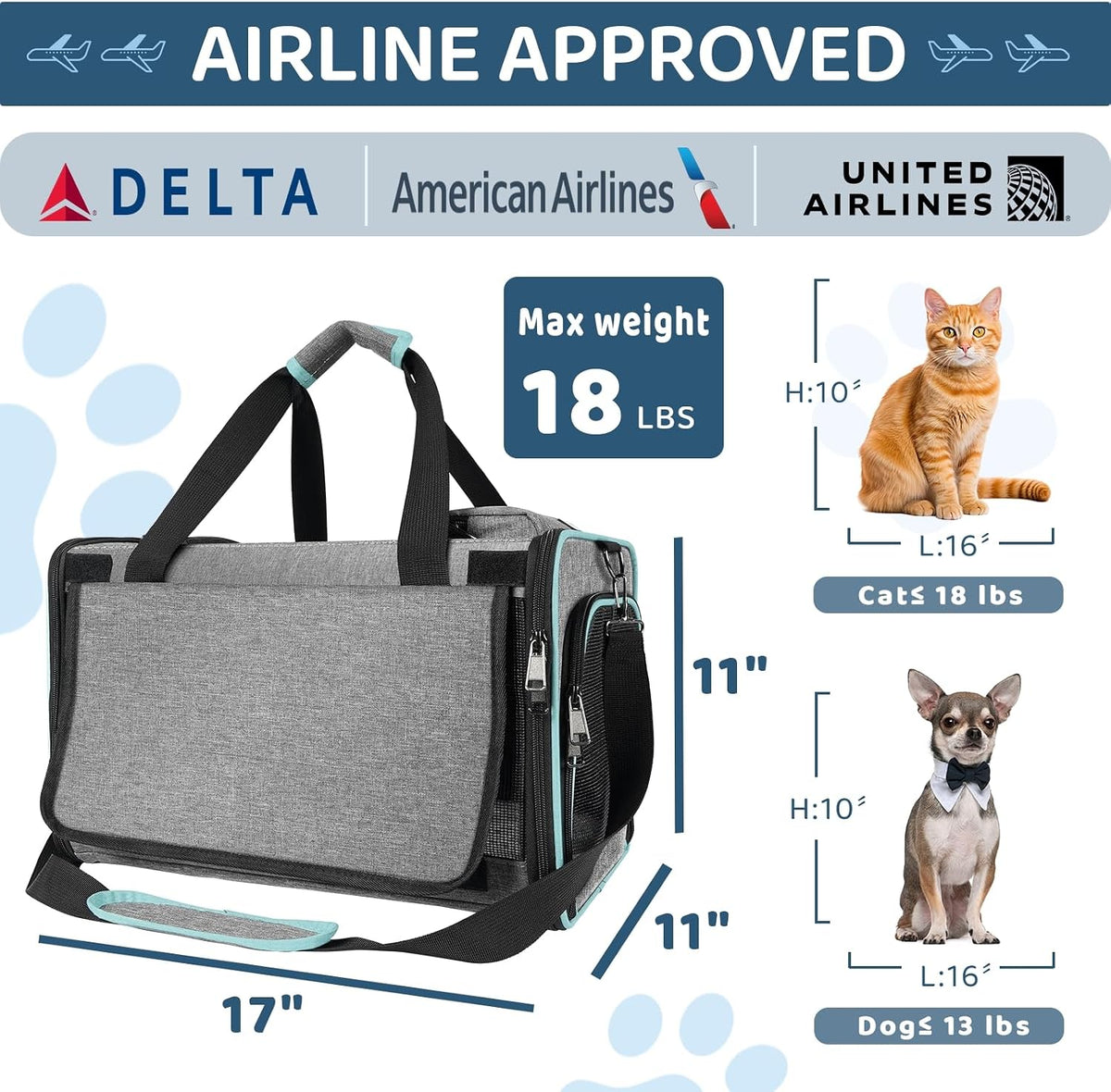 Cat Carrier American, United - 17.0"L x 11.0"W x 11.0"H - image 3