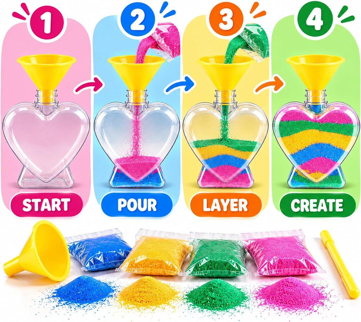Sand Art Kits for Kids, Colored Sand Bottle Crafts & Party Favors – Fun for Kids & Family - 12 Pack - image 2