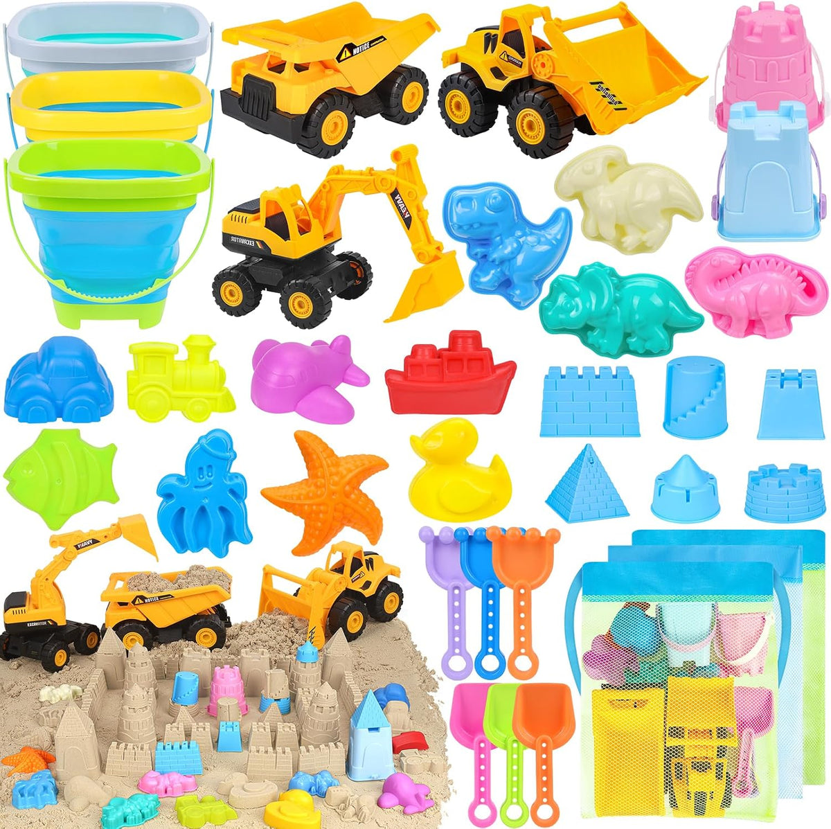 FHOZGECY Beach Toys with 3 Trucks