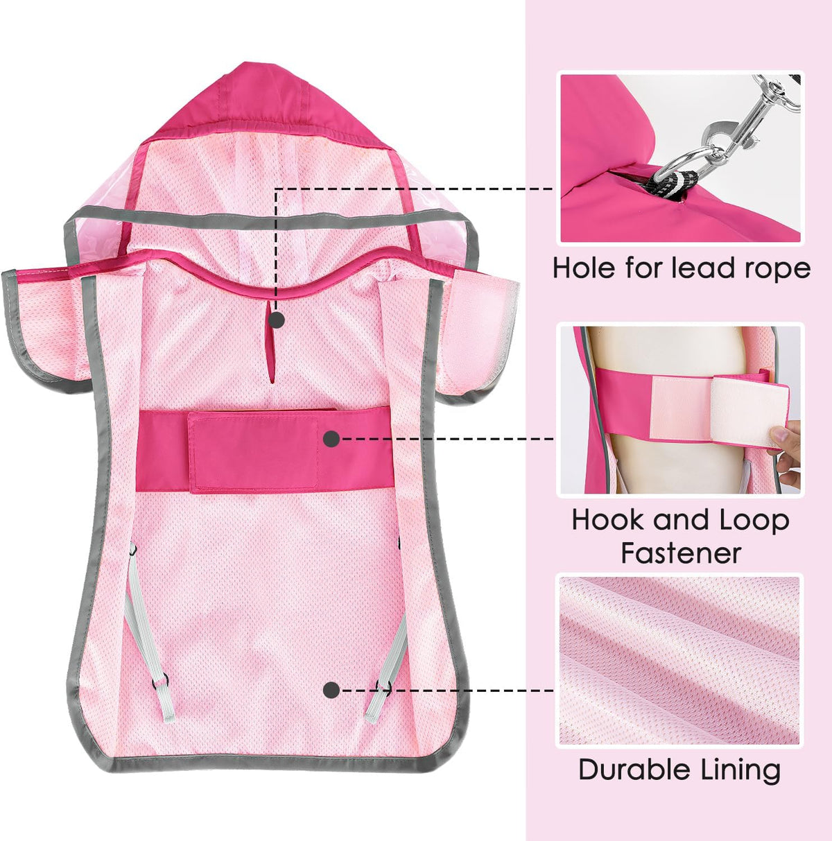 Lukovee Dog Raincoat, Waterproof Jacket with Clear Hood & Leash Hole, M – Essentials for Dogs - Fuchsia / 2X-Large - image 4