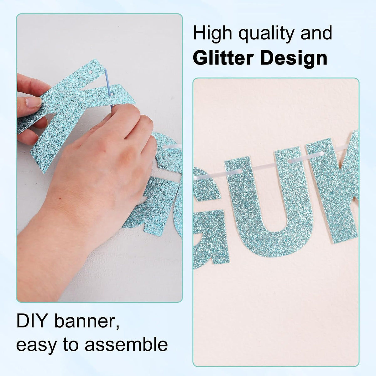 BEISHIDA 116 PCS A-Z DIY Letter Custom Banner Birthday Party Decor – Fun for Kids & Family - Glitter Light Blue - image 2