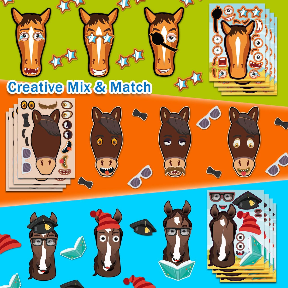 48 Fall Make-a-Face Sticker Sheets for Kids - Horses - image 4