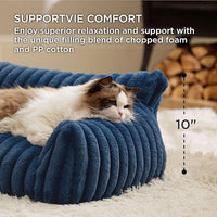 Bedsure Cute Cat Couch for Pets - Fluffy Small Dog Sofa with Premium Soft Corduroy Fleece, Pet Sofa with Removable Washable Cover, Supportive Dog Couch Bed for Small Medium Dogs, 30inch, Night Blue