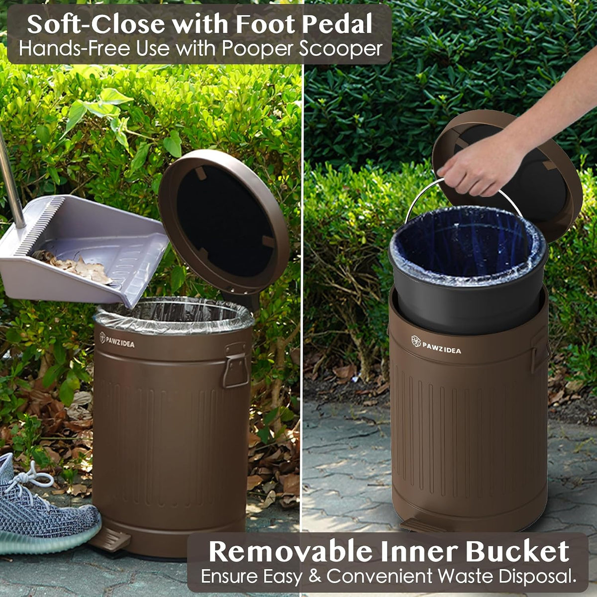 Dog Poop Trash Can Outside Odor Control, Waterproof - Espresso-Walnut Brown 1-Pack - image 4