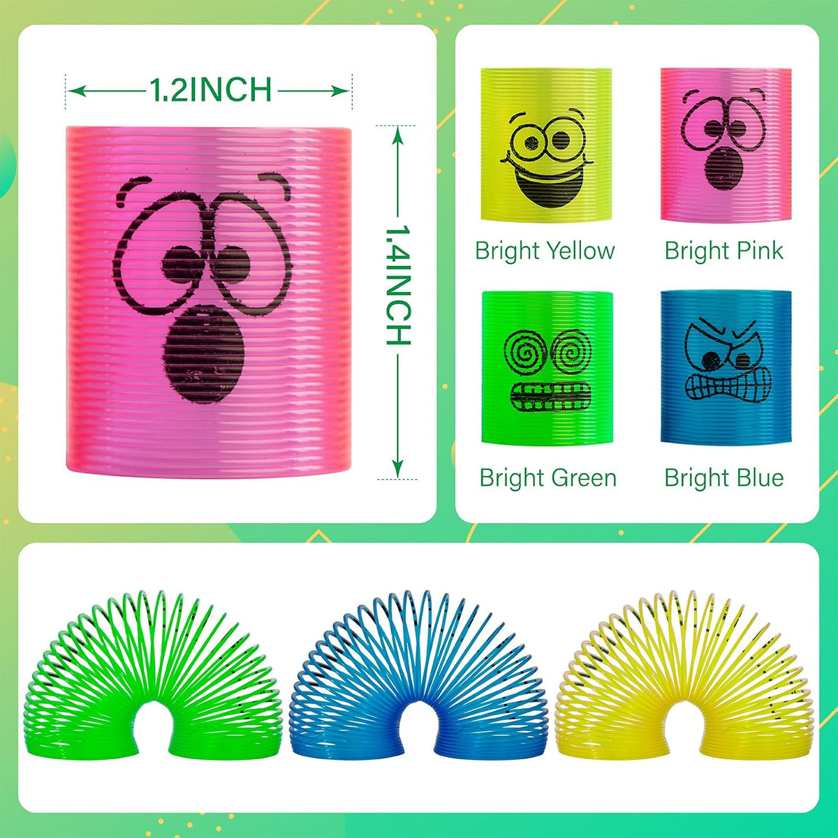 Cocurb mini spring party favors, 36 plastic springs in 4 bright colors with face expressions - view 3