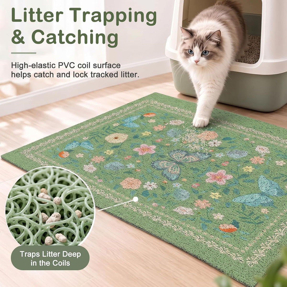 24"x15" Cat Litter Mat Non-Slip Washable Litter Box Mat – Daily Care for Cats - Dark spring green / 33X22in - image 2
