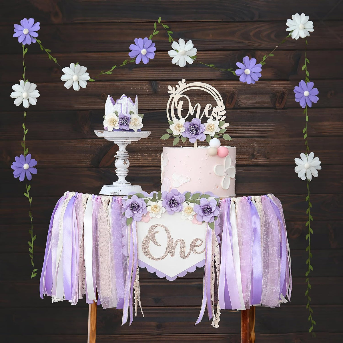First Birthday Decorations for Boy Blue One Year Old High Chair - Purple - image 2