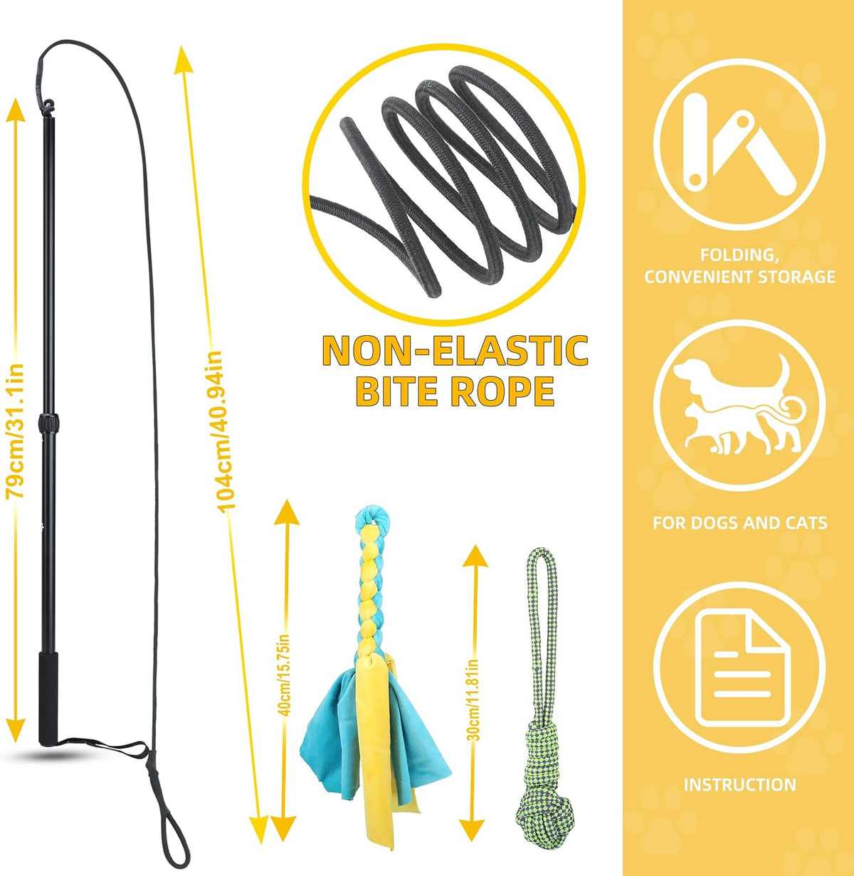 Flirt Pole Dogs, Dog Chase Toy with Squeakers Inside - Rope+Ball - image 2