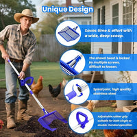 Chicken Poop Scooper Rake 2-in-1, Metal Shovel Head Chicken Coop Accessories, Adjustable 304 Stainless Steel Handle, Litter Scooper Sand Sifting for Chicken Coops Small Farm Animals(36" to 62")