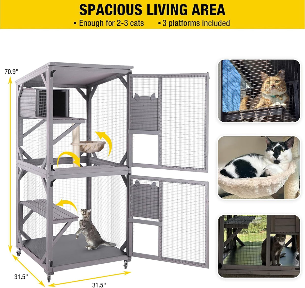 Aivituvin Cat House Outdoor Catio Cat Enclosures on Wheels 70.9" - 31.5"D x 70.9"W x 31.5"H Gery - image 4