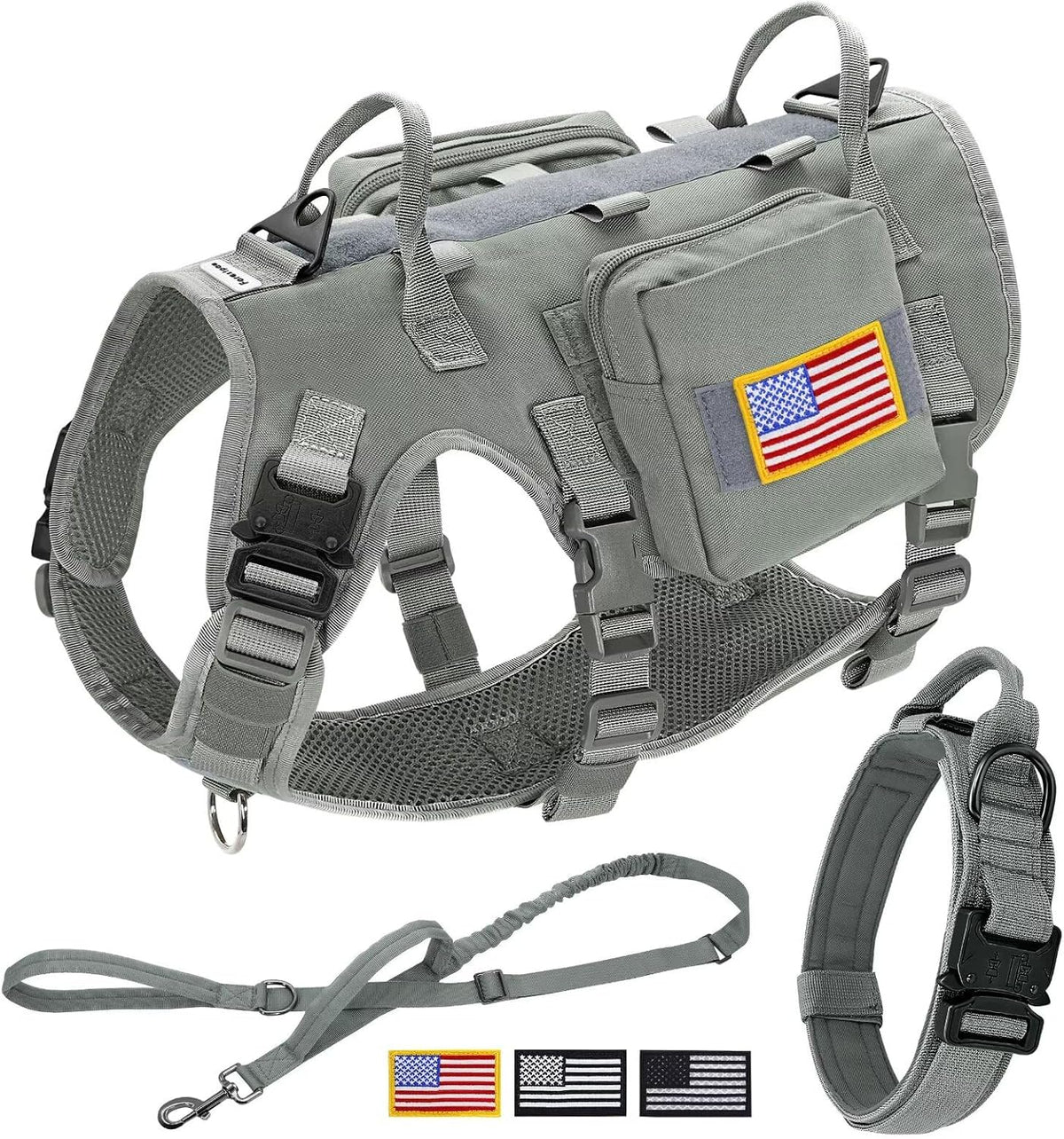 Forestpaw Tactical Dog Harness for Large Dogs, Military, L - M:Chest 22-35",Fit 30-80lbs / Gray