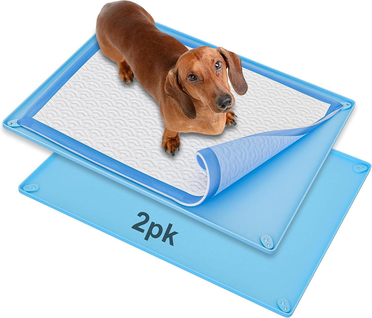 Dog Pee Pad Holder Tray Fits for 30” x 23” Pee Pads - 30 x 23 Inches - 2 Pack / Blue