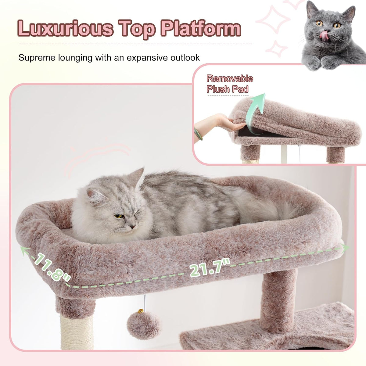 Heybly Cat Tree, 76-Inch Tall Heavy Duty Cat Tower for Big Cats HCT039G – Essentials for Cats - Rosy Brown / 76.8 inch - image 3
