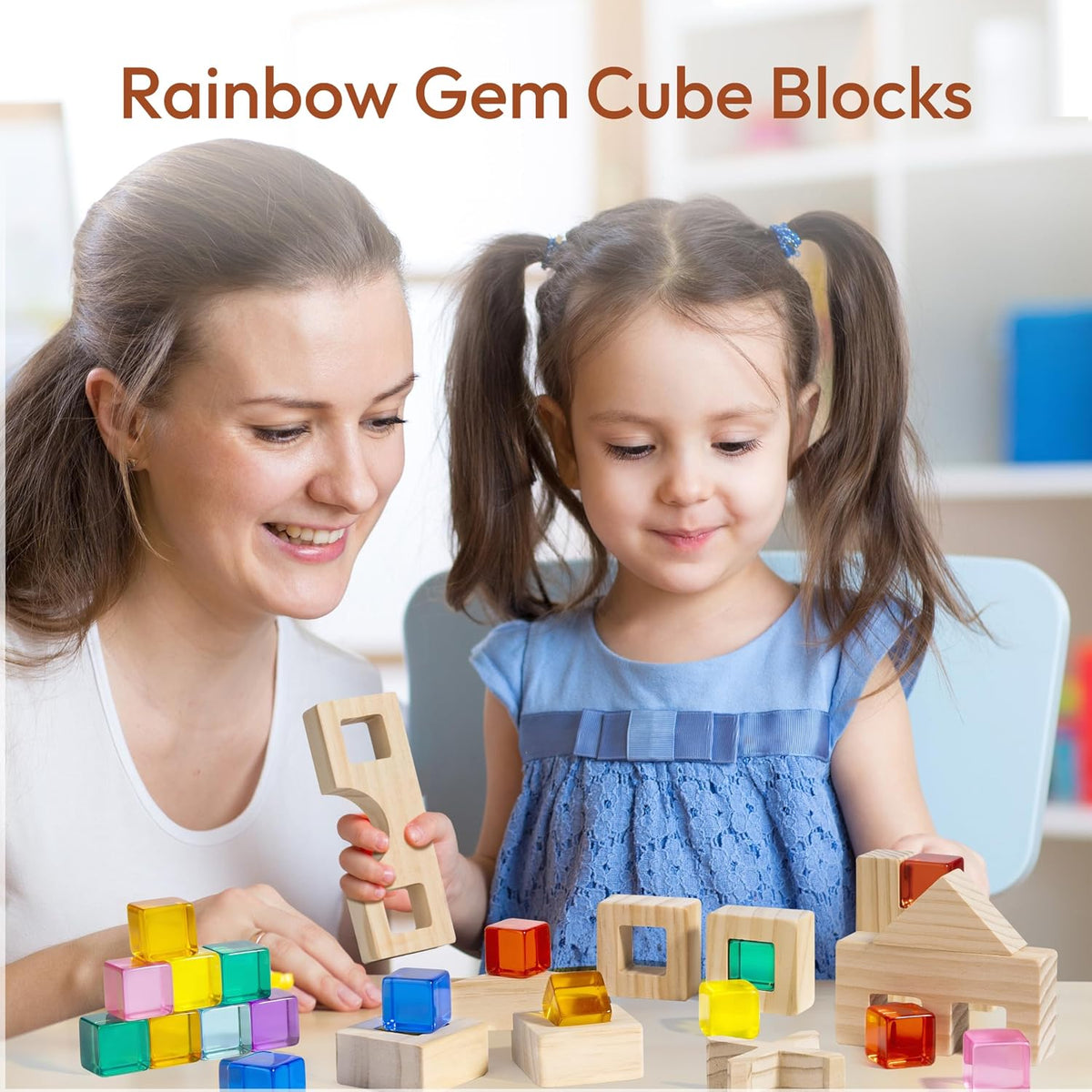 Woodtoe 24 PCS Rainbow Blocks Set - 47 PCS Rainbow Blocks Set - image 2
