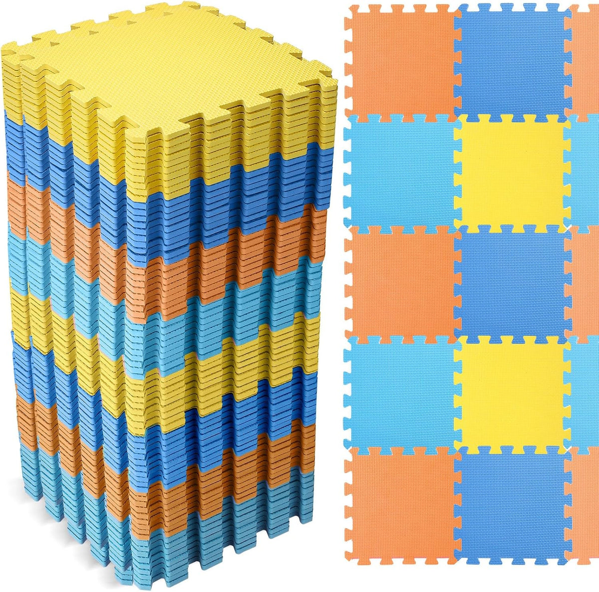 Nuanchu 60 PCS Kids Foam Puzzle Mat, Cream - Dark Blue, Light Blue, Orange, Yellow