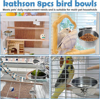 8 pack stainless steel bird feeding dish cups with clamp holders, 3.9 inch diameter - view 2