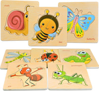 8pcs Wooden Puzzles for Toddlers 1-3, Toddler Puzzles Ages 2-4 – Fun for Kids & Family - Insect Animals