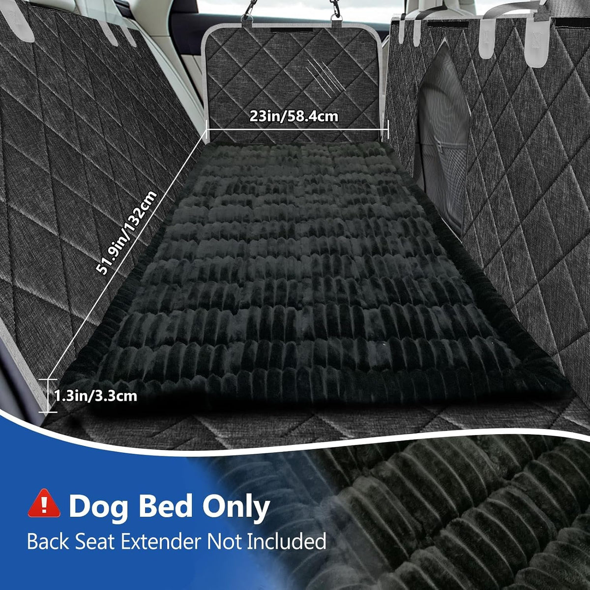 Thickened Dog Bed for Car Back Seat, Upgraded Bottom Non-Slip - Classic Black - image 3