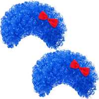 Jutom two sky blue curly afro costume wigs with red bows - view 2