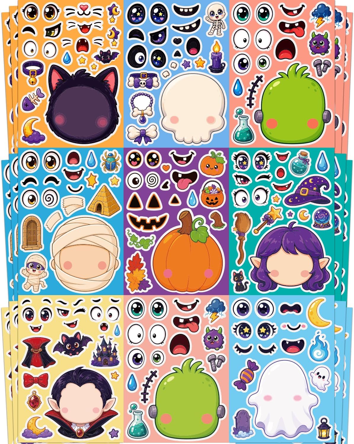 Halloween Stickers for Kids, 24 DIY Face Sheets - Halloween Cute