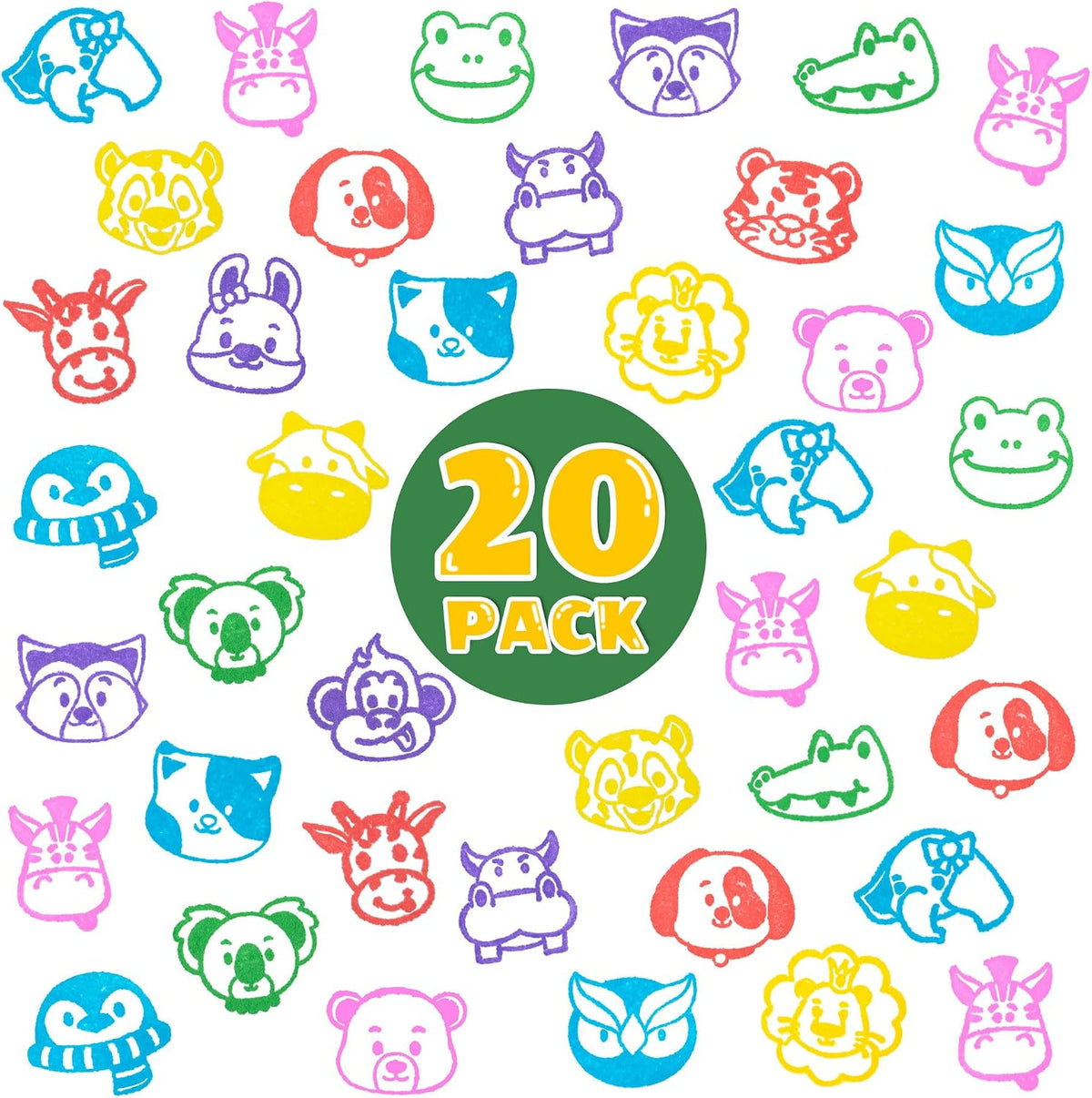DMIGHT 20 piece self-inking safari animal stamps for kids in bright colors - view 3
