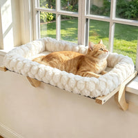 Cloud-Soft Wooden Cat Window Sill Perch with Zipper Cushion - White / Large