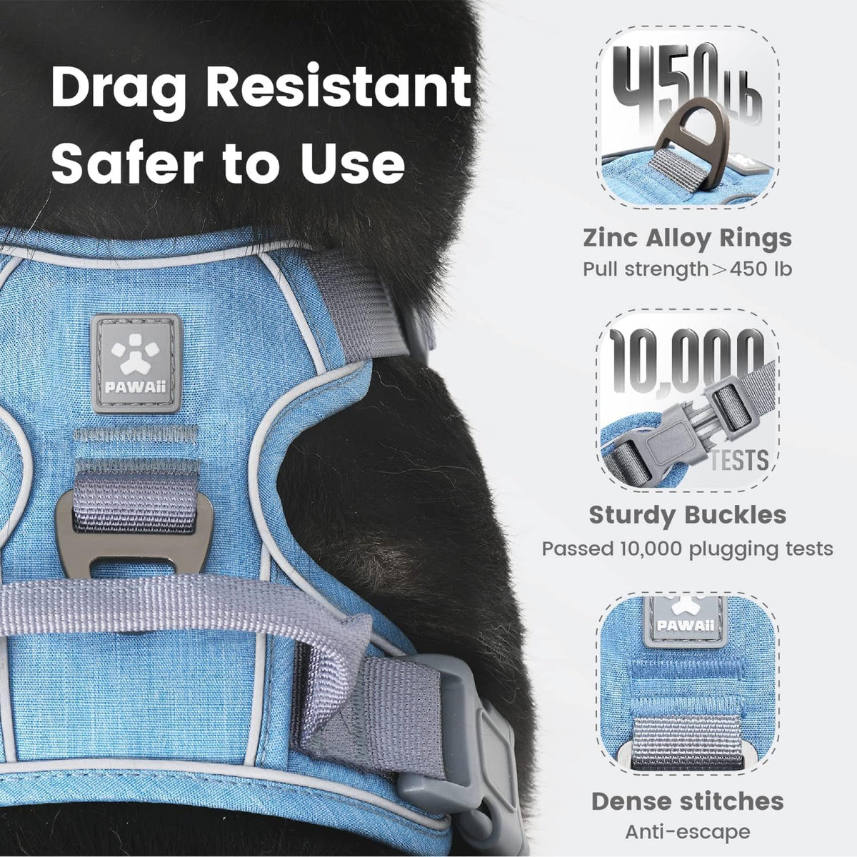 Pawaii No Pull Dog Harness with Pet ID Tag, Reflective Vest – Essentials for Dogs - XL (Chest: 32"-38" ) / Denim Blue - image 4
