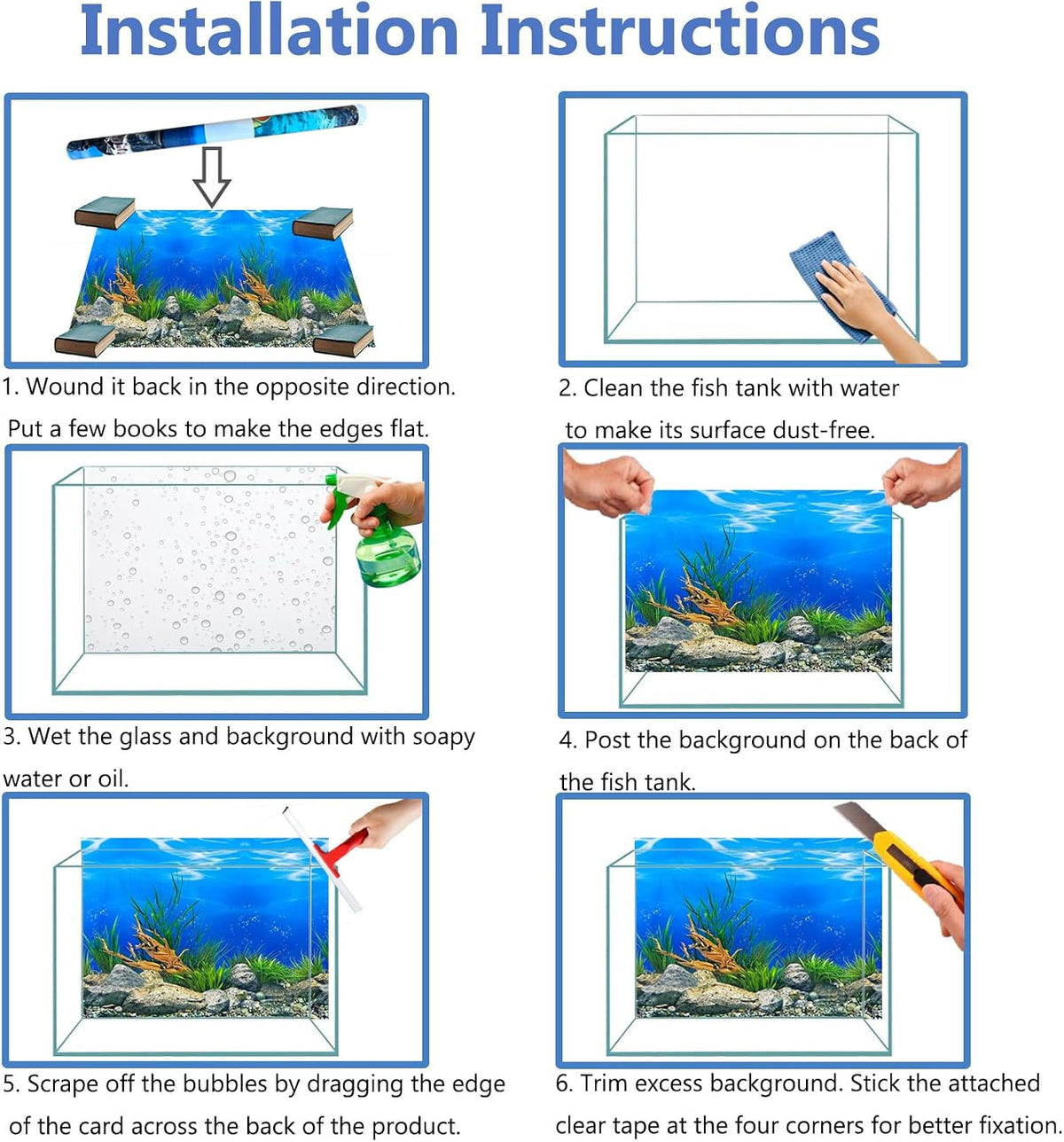 XCNO Aquarium Background for Fish Tank Wallpaper Black Blue Poster - Black Blue / 15.6" H x 33" L - image 3