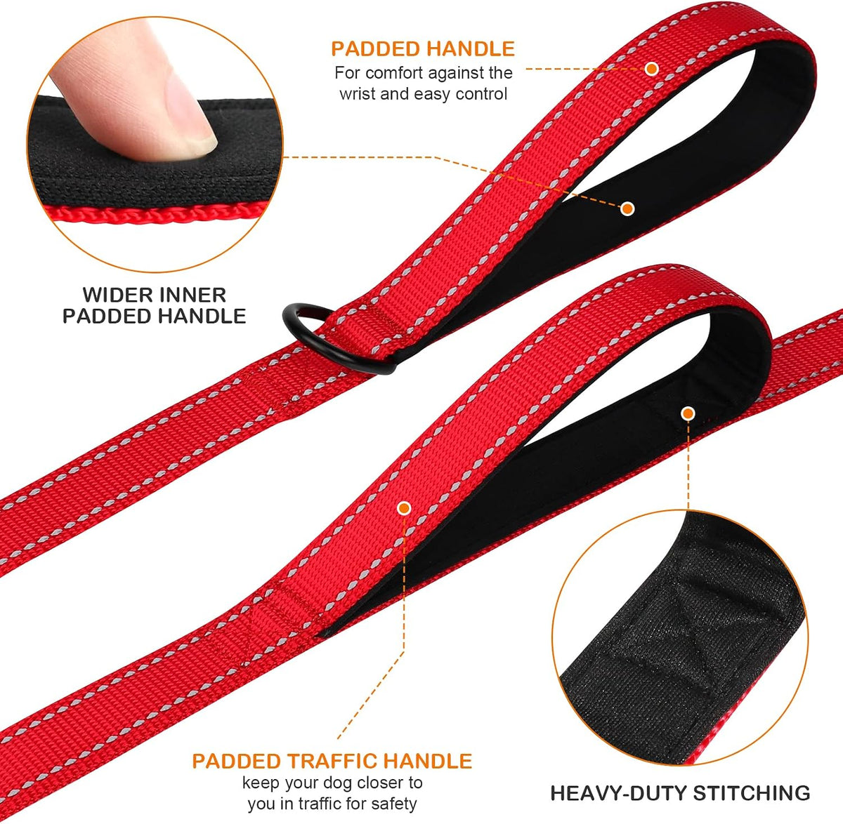 Joytale Reflective Dog Leash for Medium & Large Dogs - 5 ft 2 Handle / Red - image 2